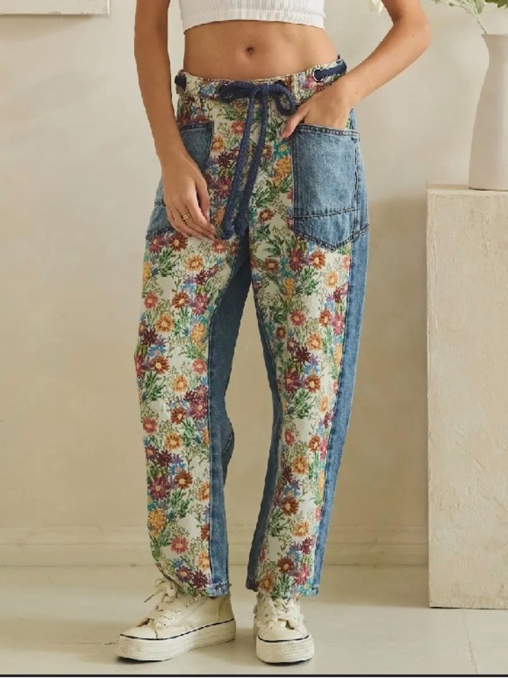 Oli & Hali Floral Patchwork Blue Denim Jeans